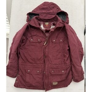 Schmidt Workwear Jacket Womens XL Red Hooded Canvas Quilt Flannel Carhartt Style
